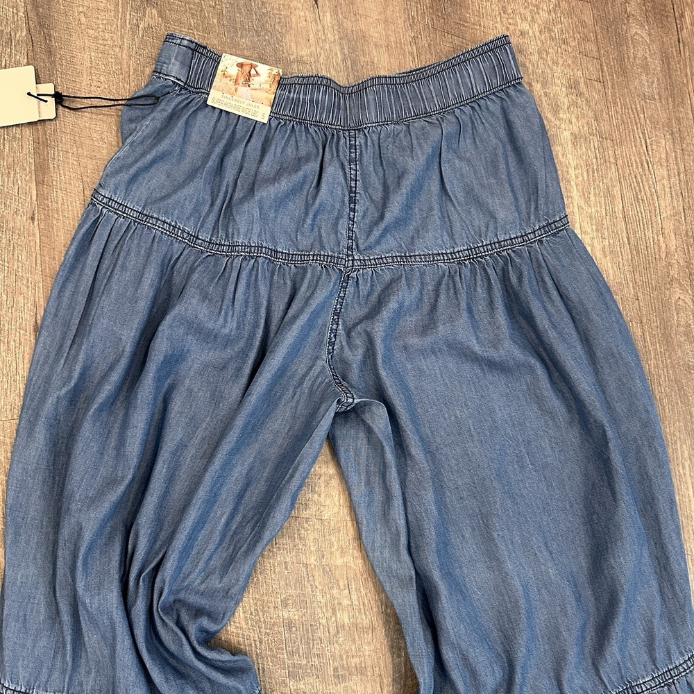 Sincerely Jules Chambray Tiered Palazzo Pants Boho Festival Wide Leg Small NWT - Picture 5 of 12